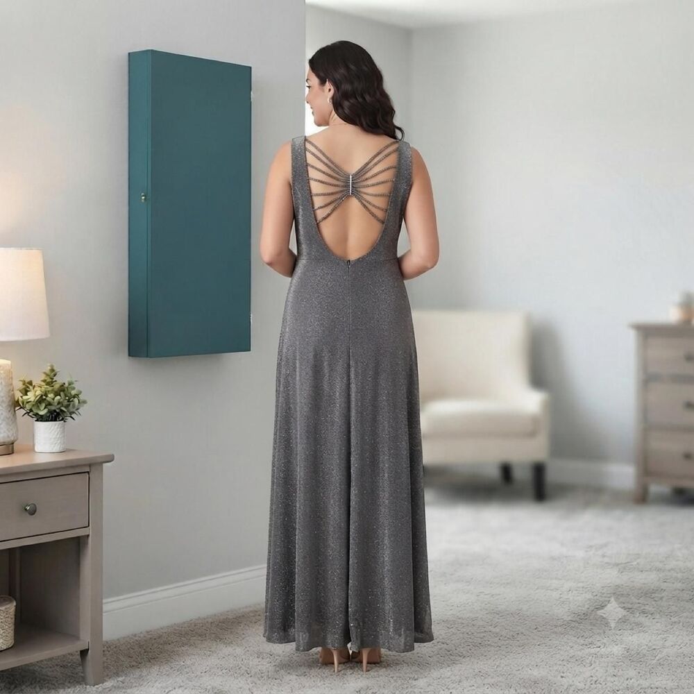 Unbranded Women's Silver and Grey Formal Floor Length Maxi Dress